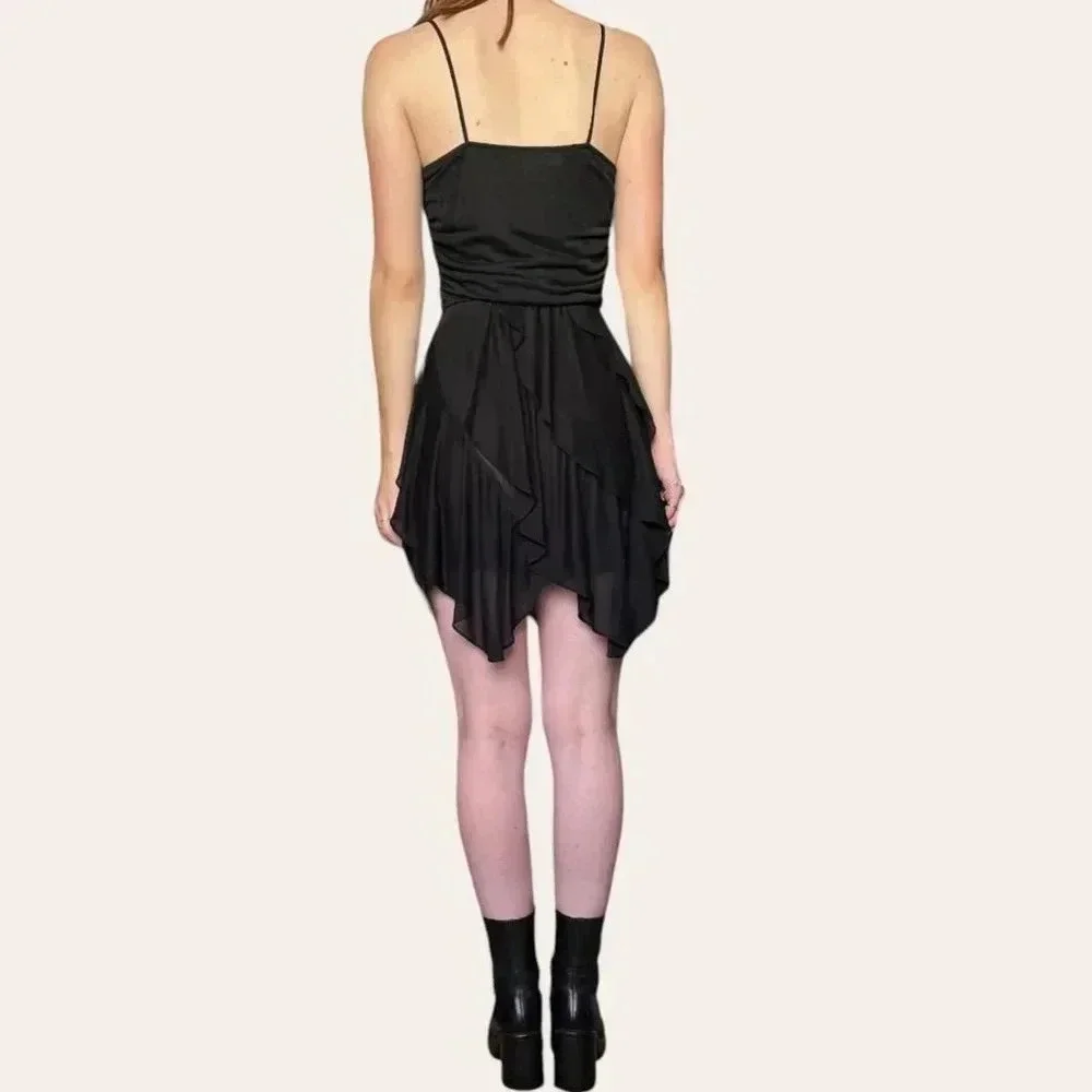 New Leaf by Samir 70s vintage draped chiffon grunge dark fairy mini dress (XS) - Picture 6 of 8